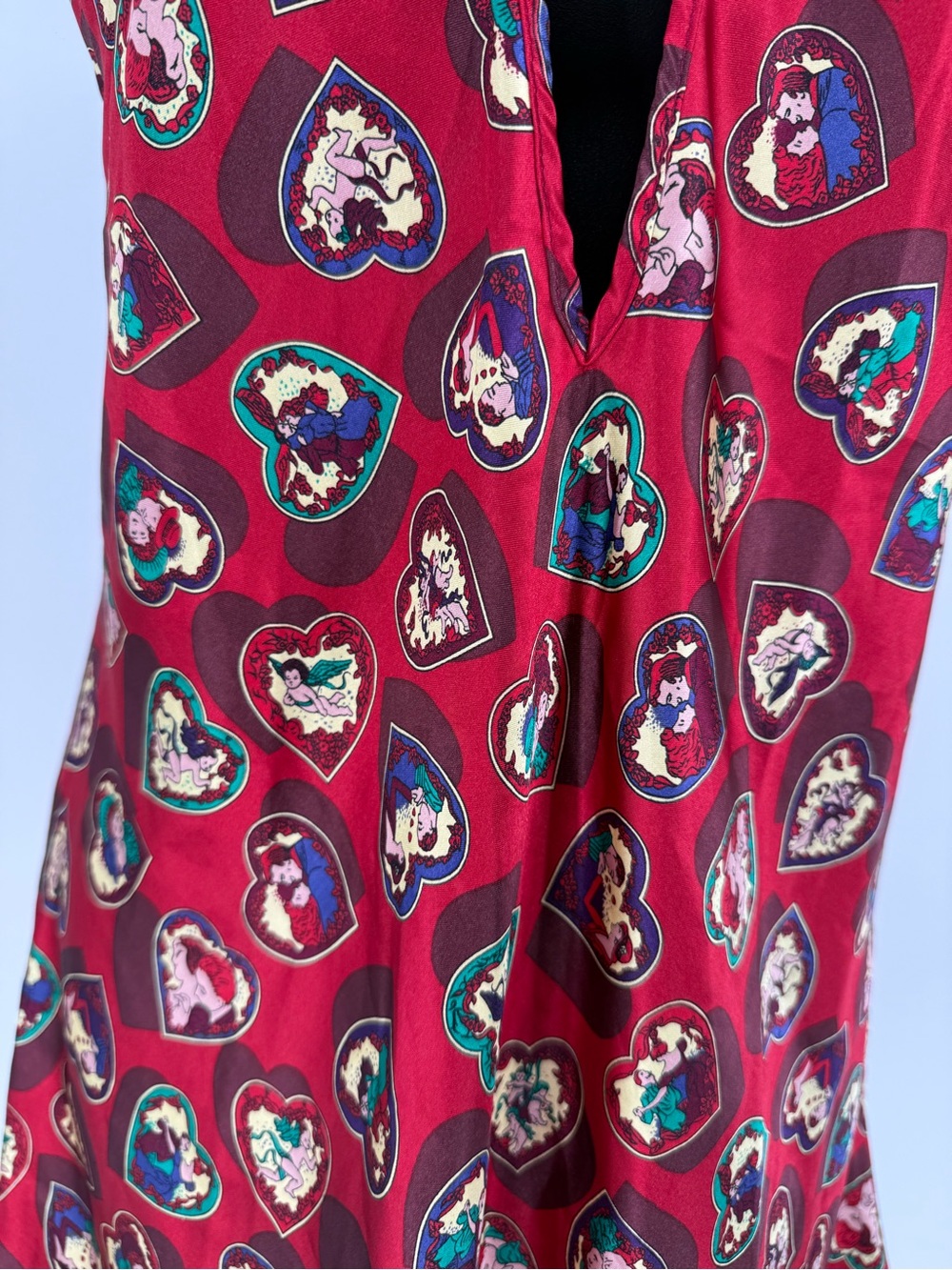 VTG Women’s Red Heart Printed Slip Dress szM - Picture 3 of 12